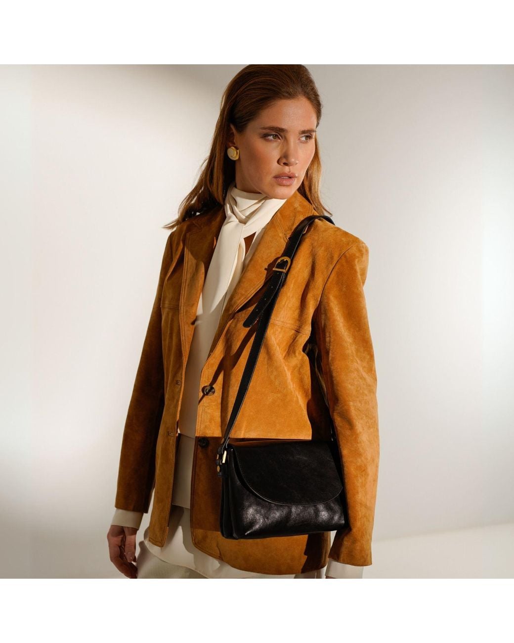 Time Resistance Black Leather Cross Body Bag For