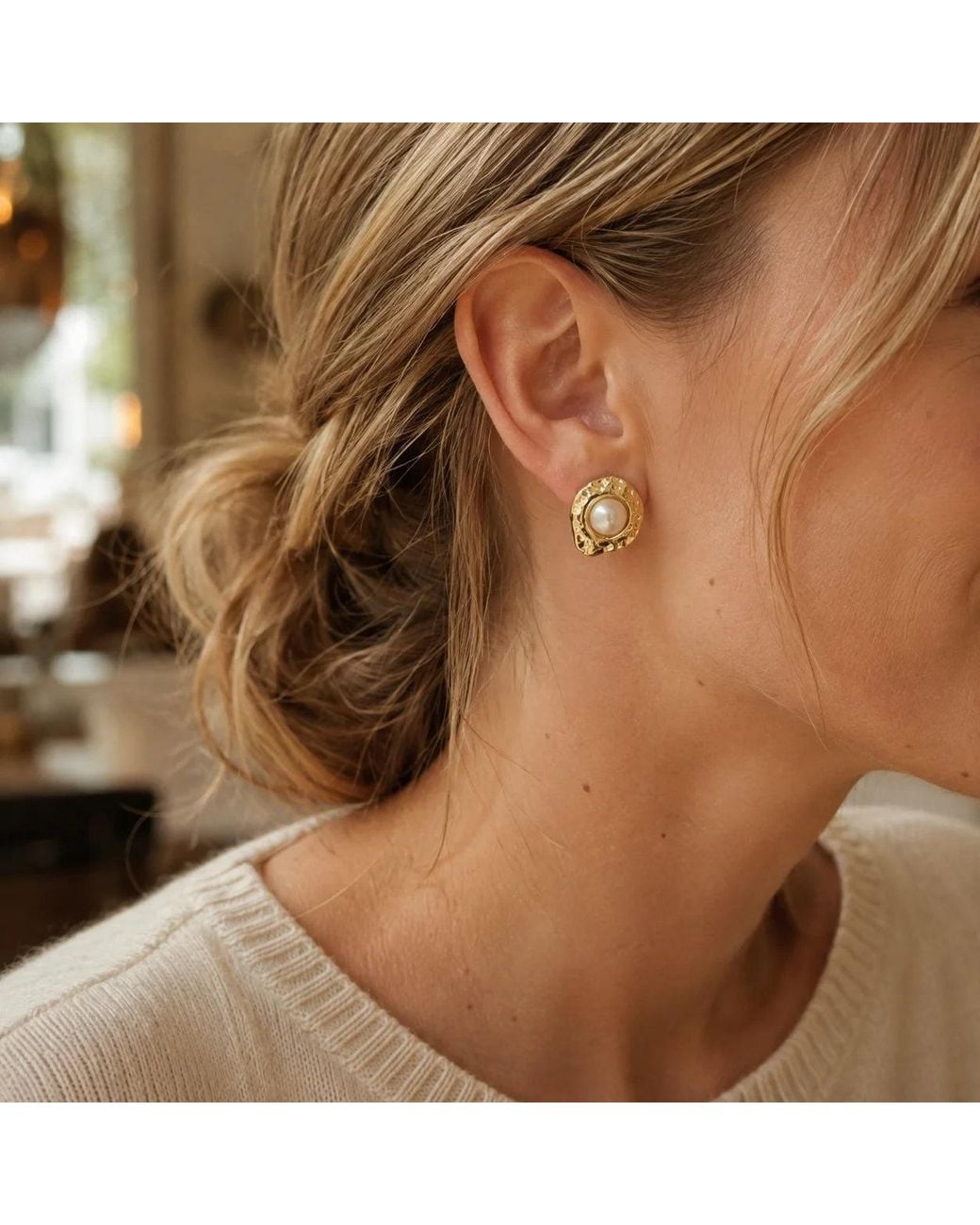 Angel Barocco Metallic Freshwater Pearl Hammered Organic Stud Earrings