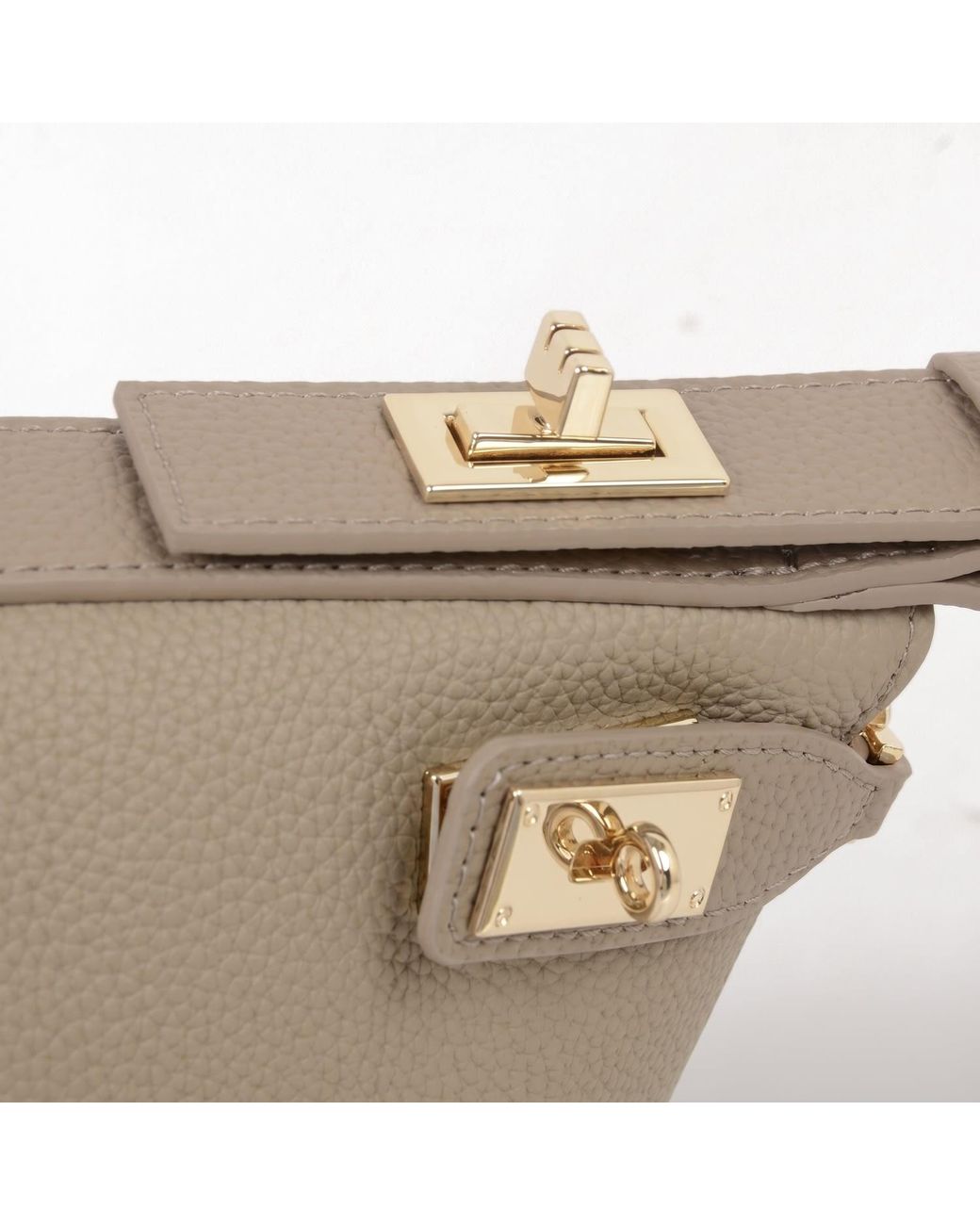 Modenaire Gray Neutrals Leather Shoulder Bag With Hardware And Zip Top Closure