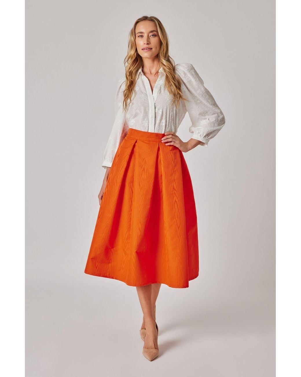 Marianna Déri Orange Midi Skirt With Moiré Effect