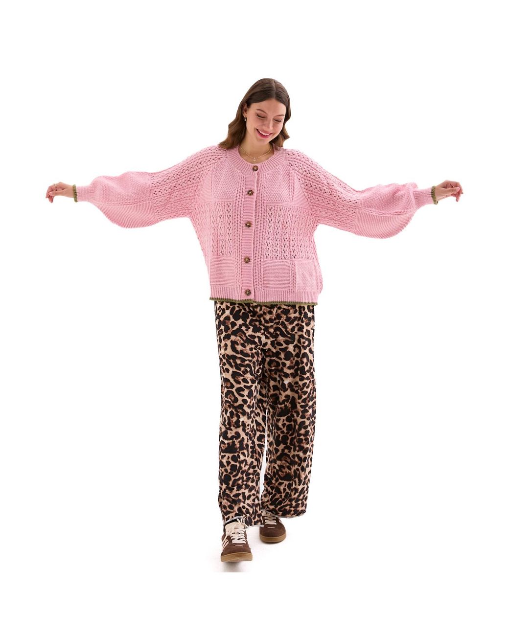 Cara & The Sky Pink Brigit Balloon Sleeve Pointelle Stitch Cardigan