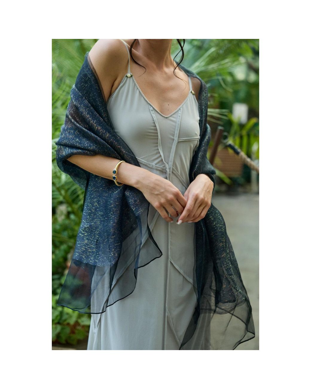 Saachi Gray Silk Sparkle Wrap Scarf