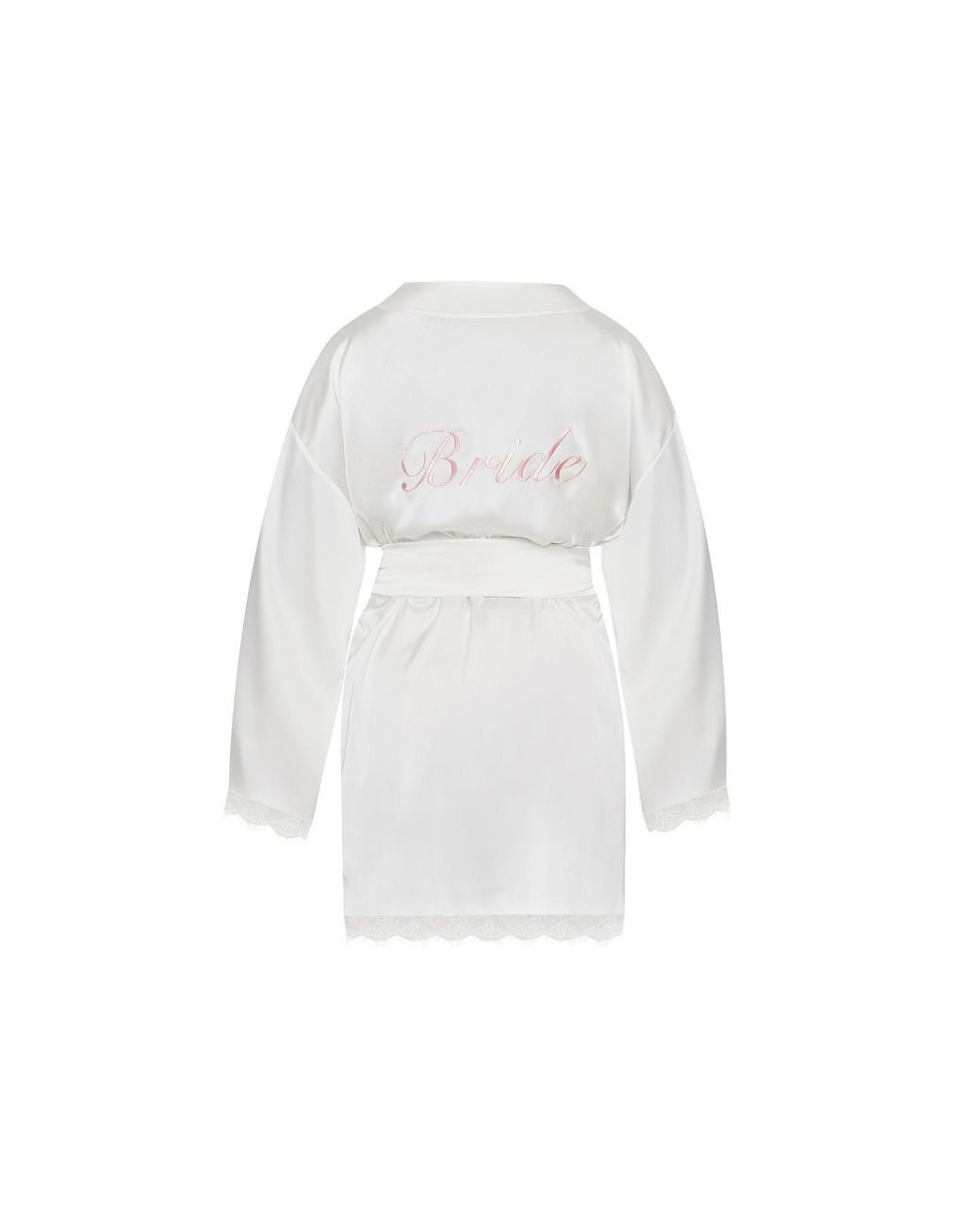 Avenue 8 White Lace Detailed Mini Robe With Custom Embroidery