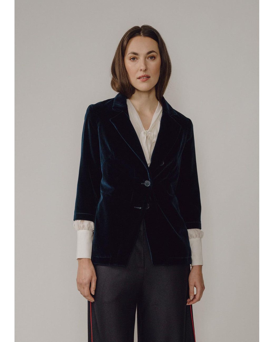 BEIRA Blue Maggie Longline Tailored Velvet Jacket