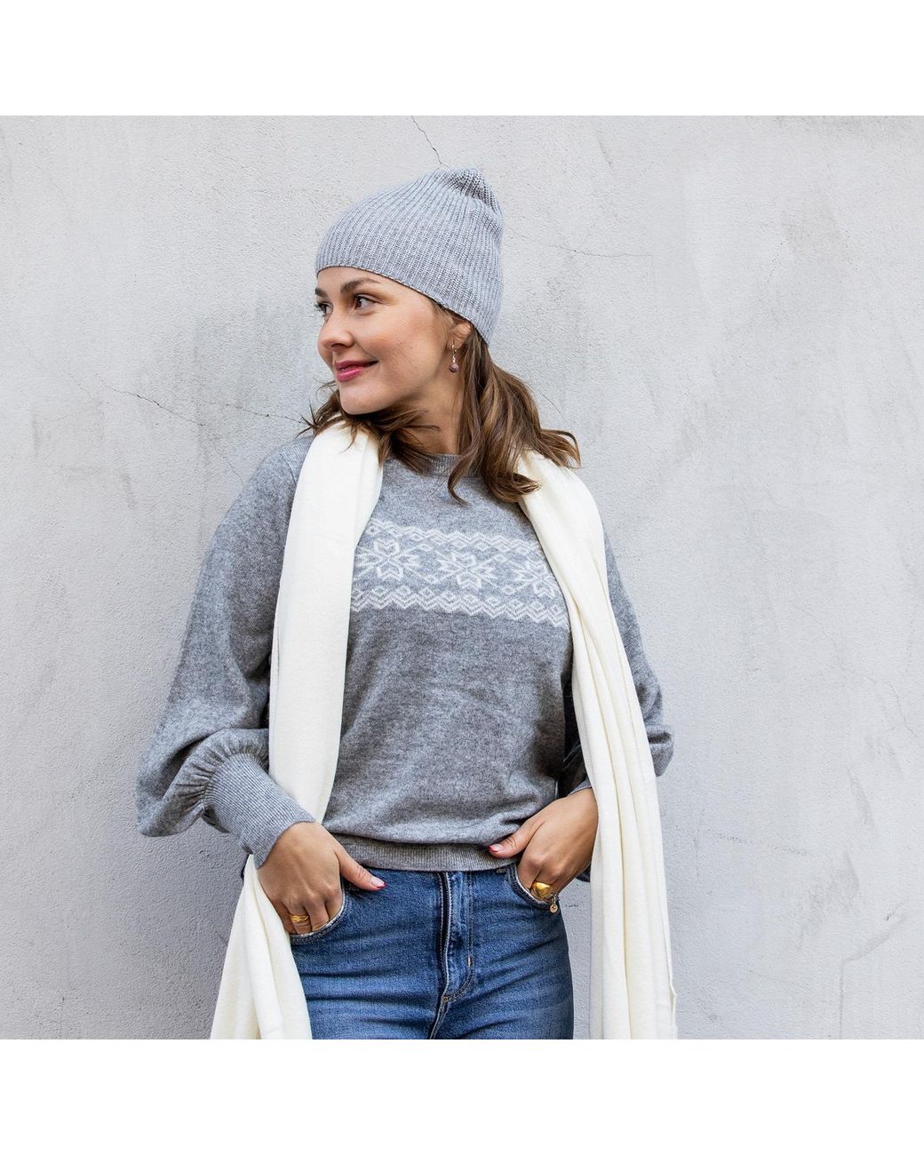 tirillm Gray Astrid Pattern Knitted Cashmere Pullover