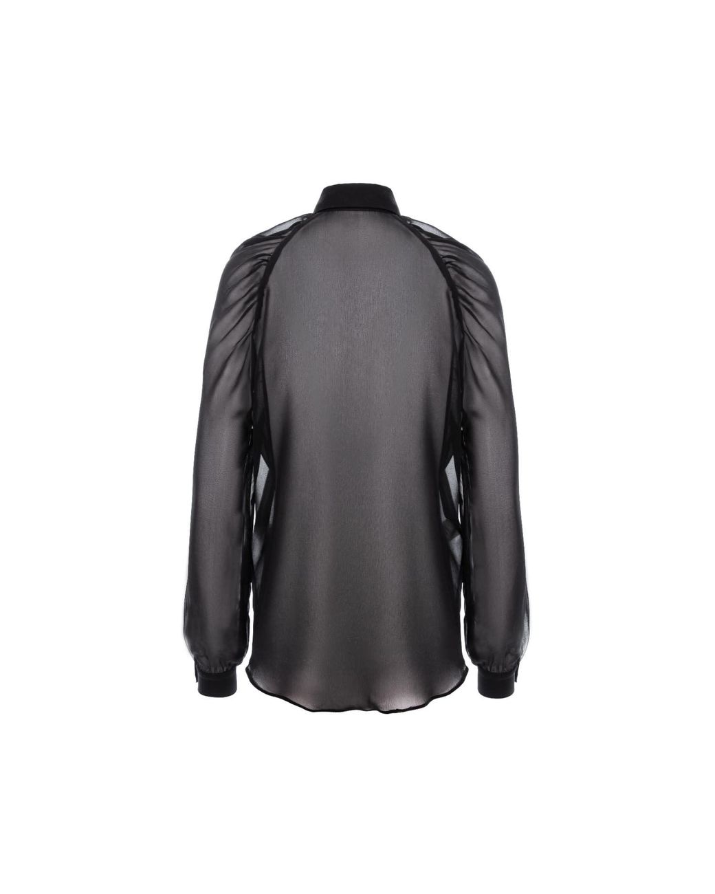AVENUE No.29 Black Gathered Raglan Sleeve Silk Buttoned Down Shirt