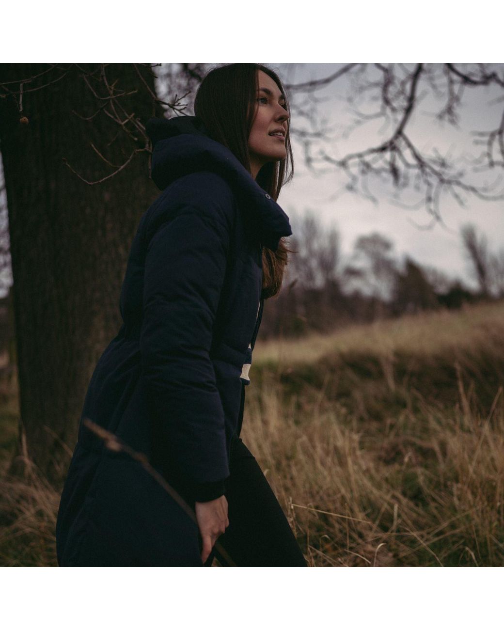 BEIRA Blue Alexis Longline Padded Puffa Coat With Cowl Hood Dark
