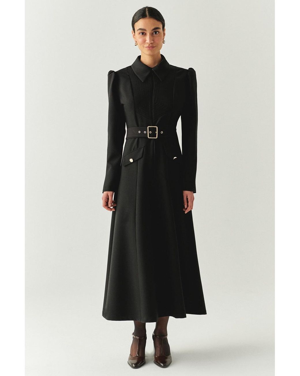 Exquise Black Bailee Slim Fit Belted Midi Dress