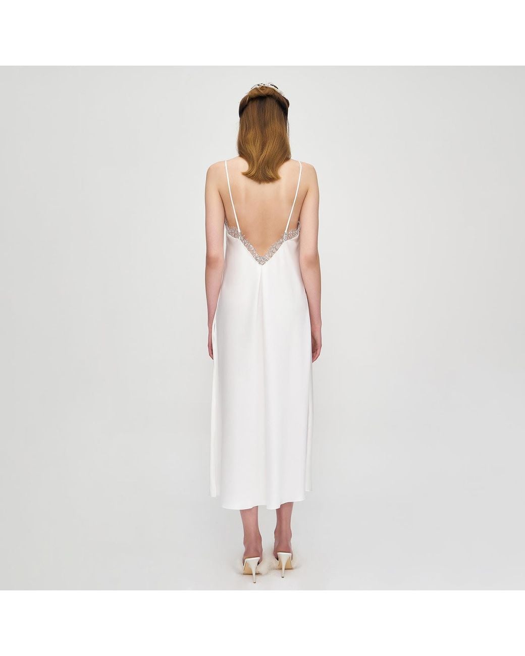 Avenue 8 White Silk Lace Midi Slip Dress
