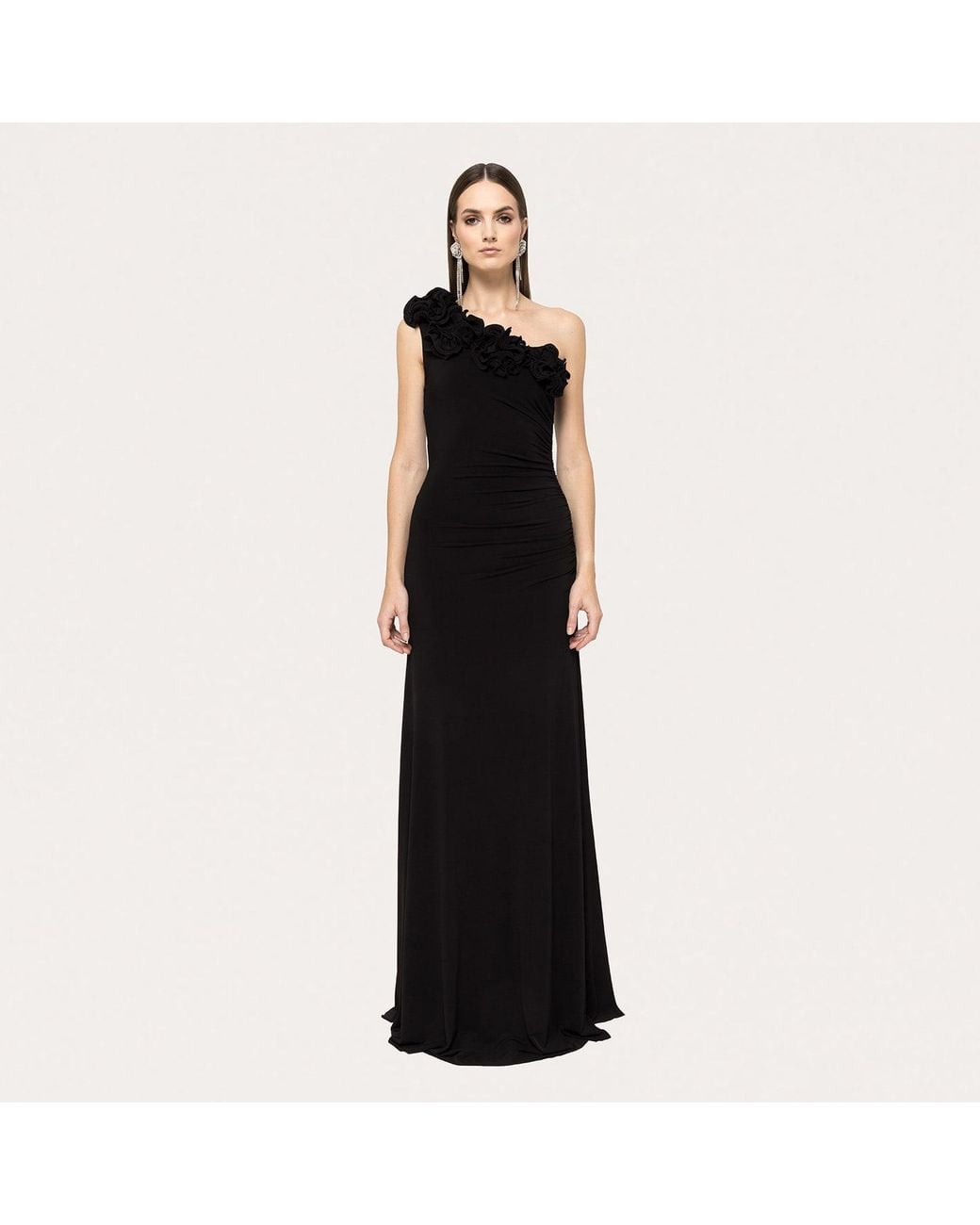 Nissa Black Floral-Appliqué Jersey Maxi Dress
