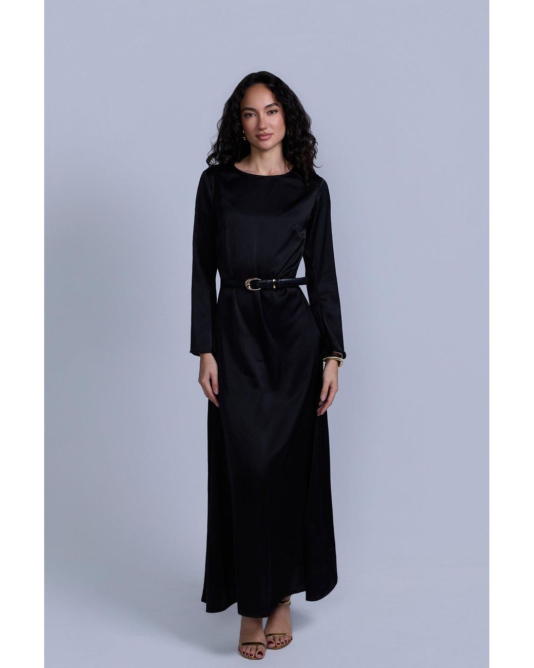 Rave on Trend Black Slip Long Sleeve Dress
