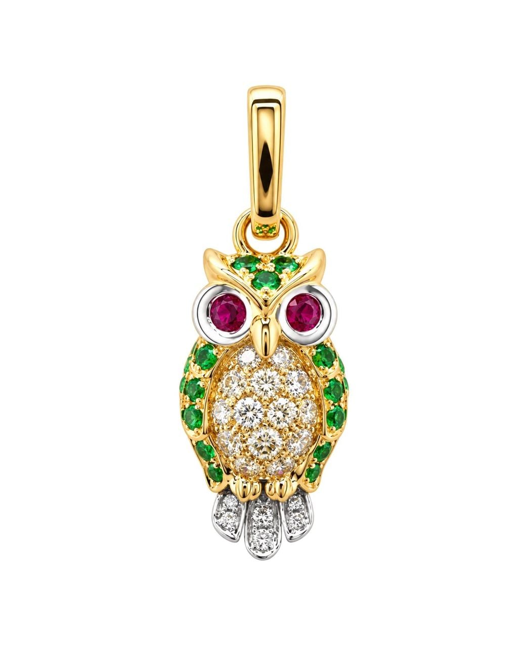 Artisan Metallic 18K & Ruby, Tsavorite Garnet & Diamond Owl Pendant
