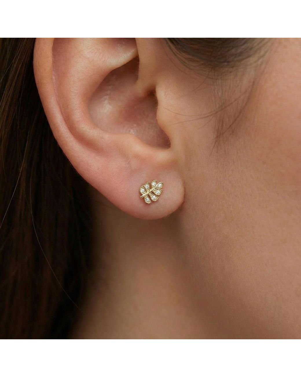 Melt'm Jewelry Metallic Monstera Leaf Cz Flat Back Earrings Solid
