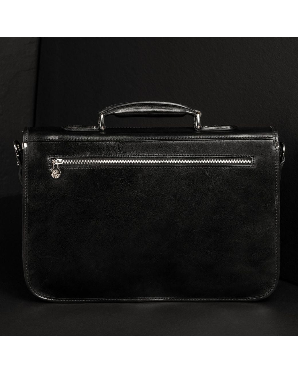 Time Resistance Black Leather Briefcase Laptop Bag for men