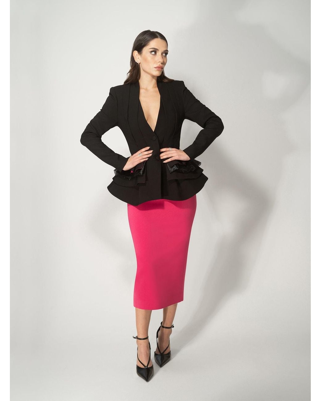 Tia Dorraine Black Mon Chèri Ruffled Blazer