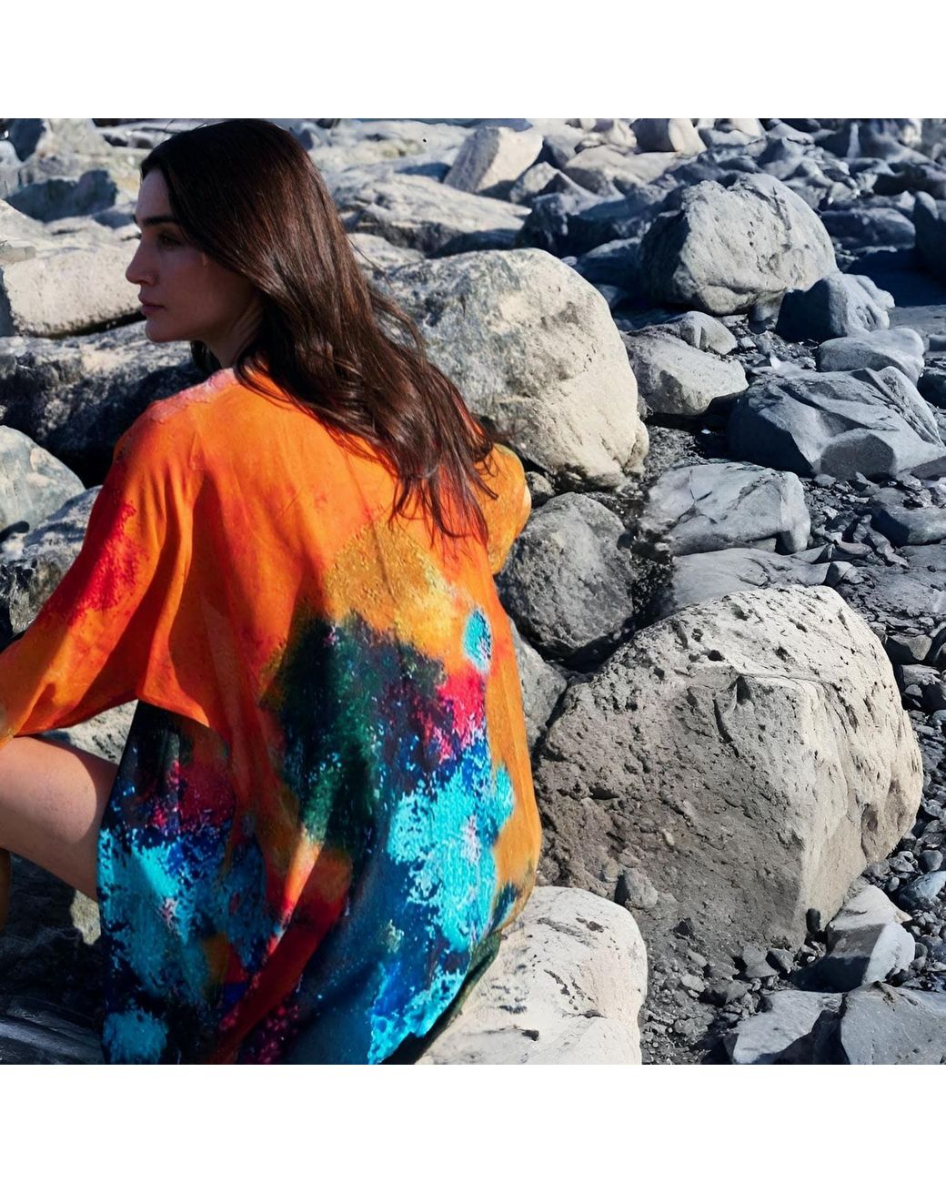 DHARA SHETH DUBAI Orange Canvas & Chaos Abstract Long Kimono