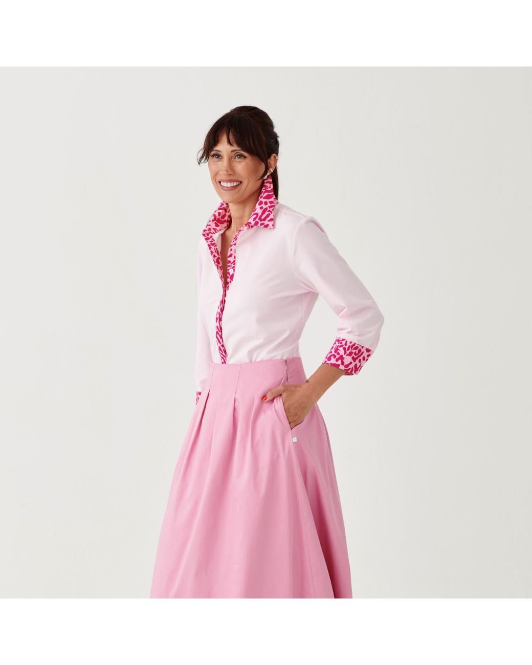 Perlavera Red Tina Three Quarter Sleeve Length Shirt With Printed Details