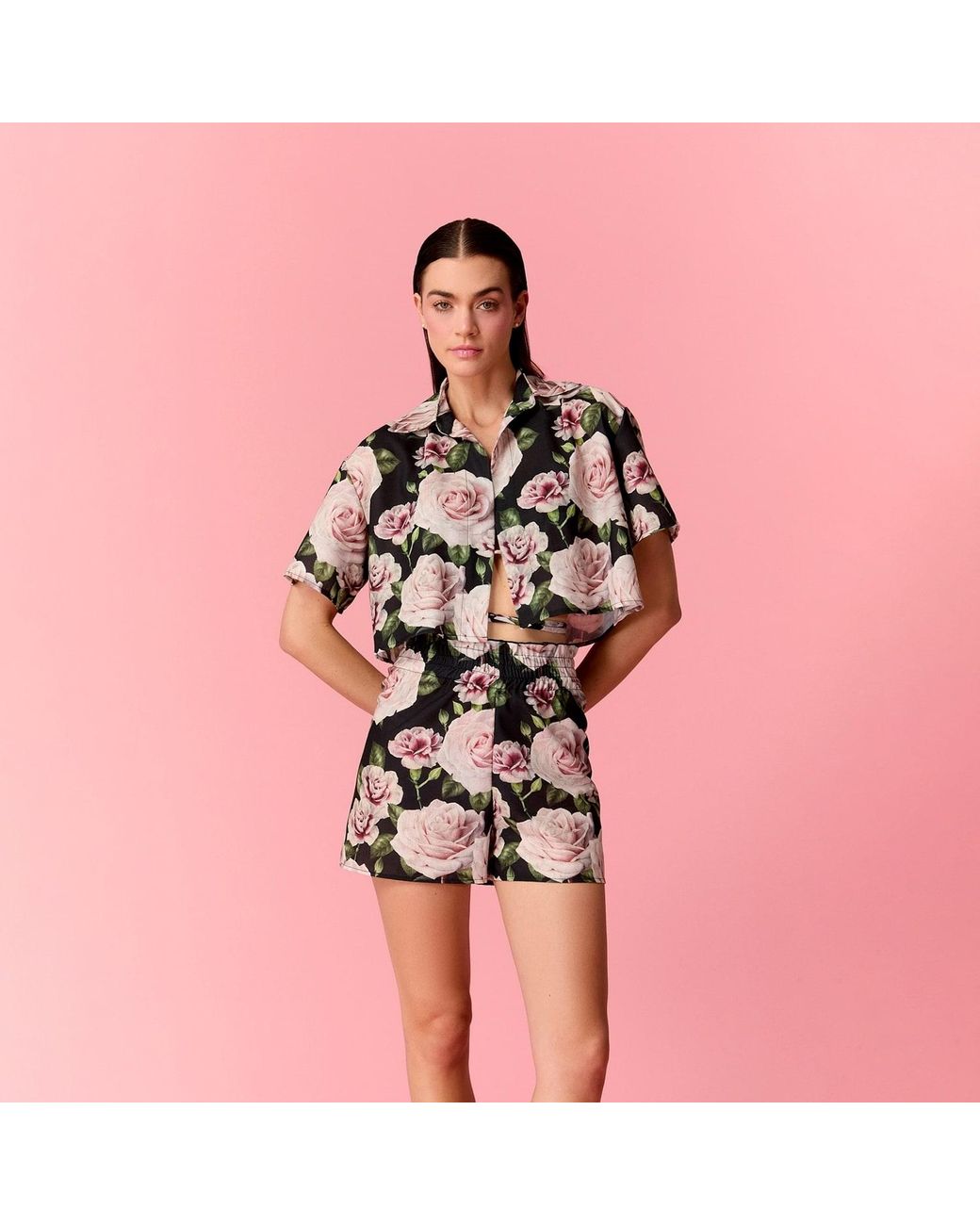 Nur Karaata Black Bloom Short Shirt Set