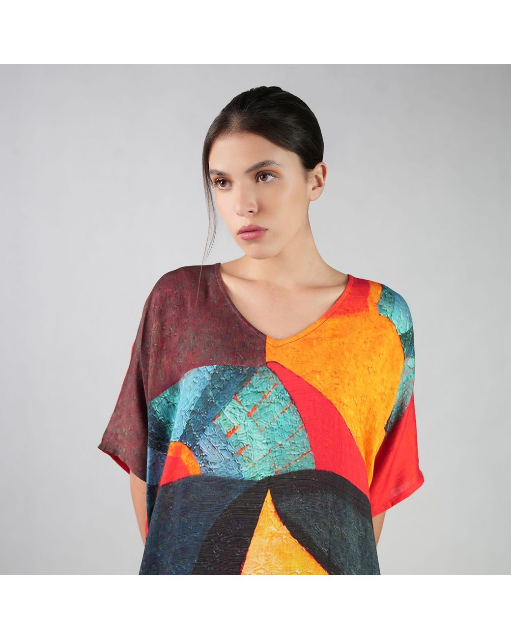 DHARA SHETH DUBAI Blue Muse Abstract Art Kaftan Maxi Dress