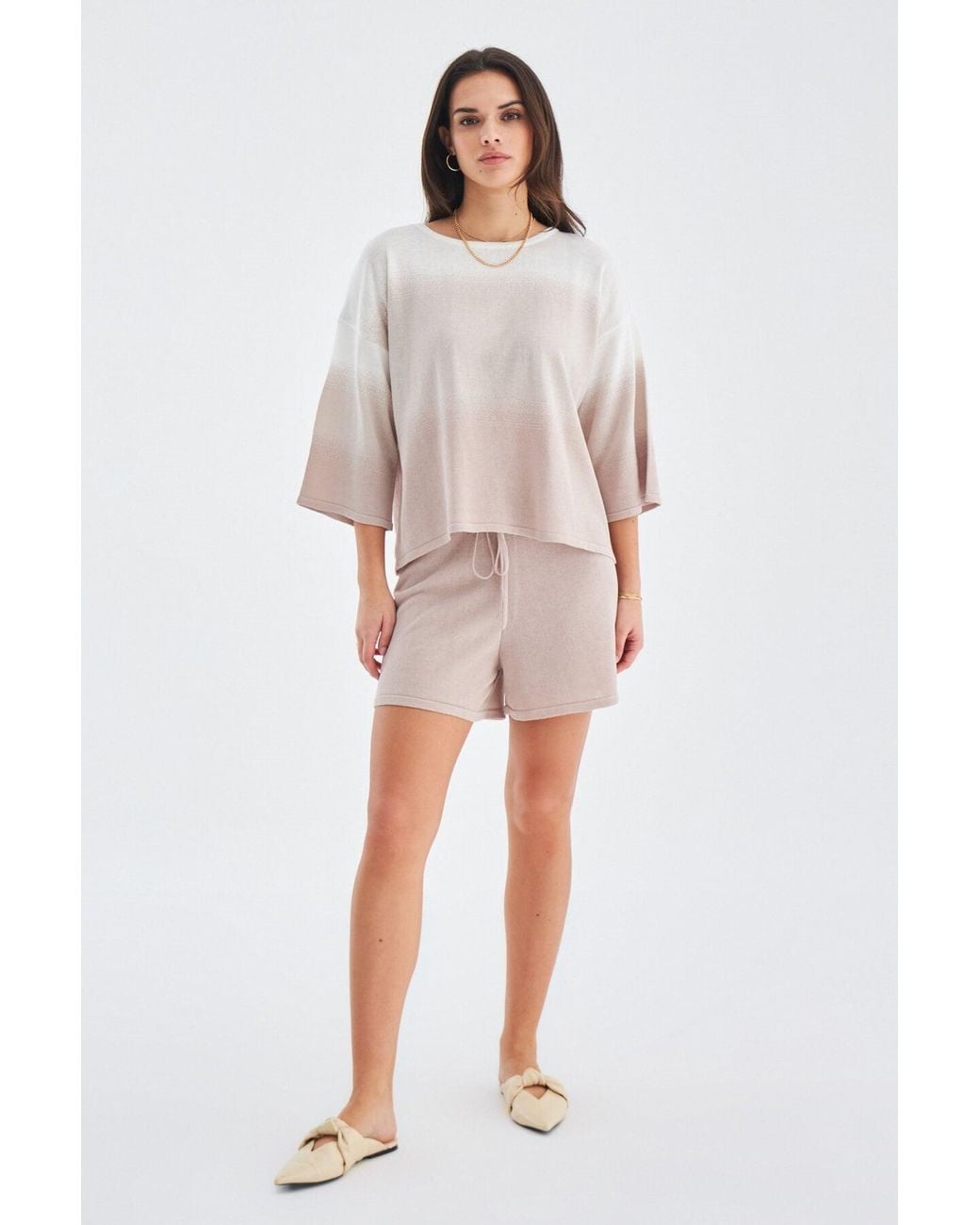 Peraluna Brown Siri Knitted Blouse & Shorts Matching Set