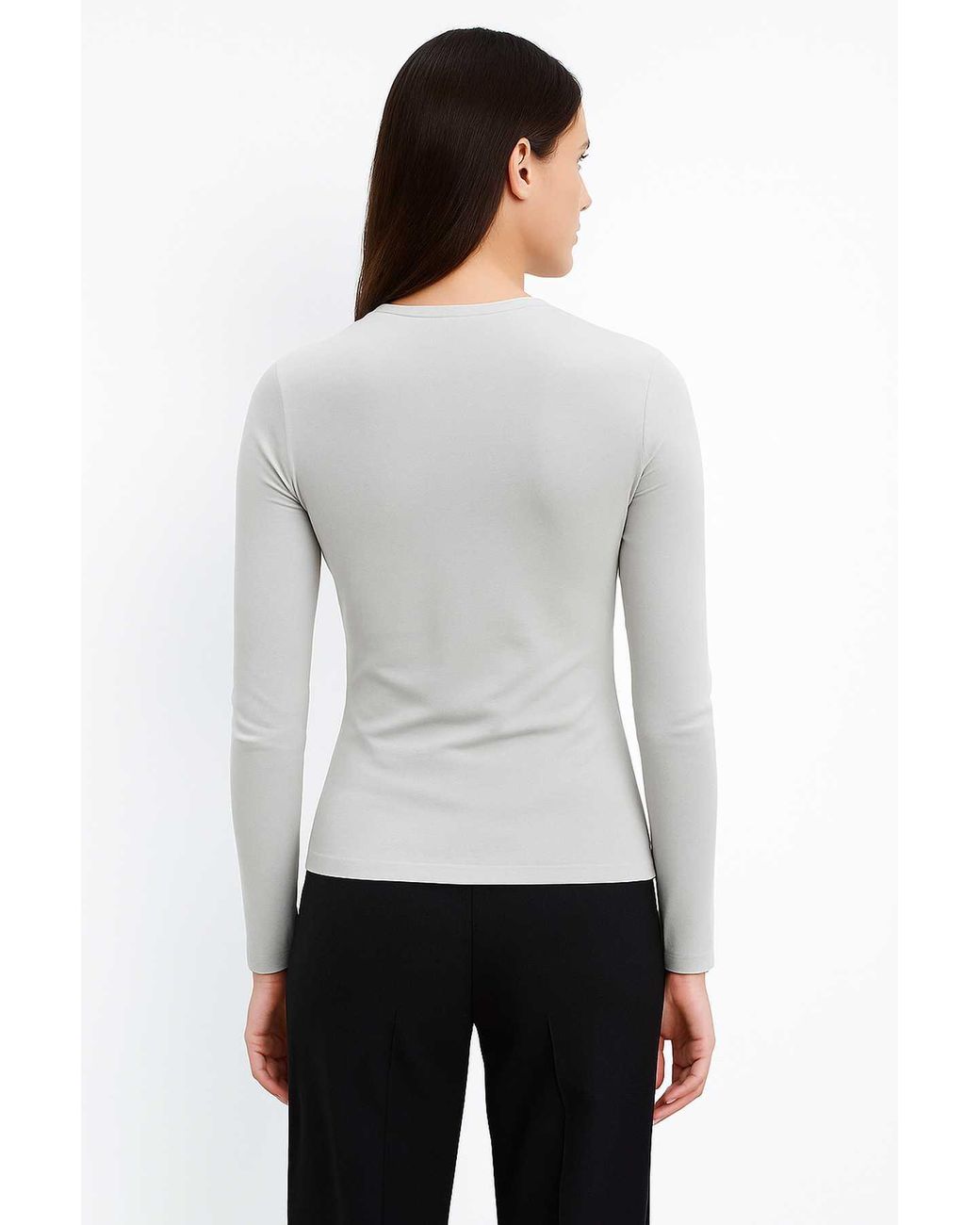 Conquista White Elegant V-Neck Long Sleeve Jersey Top