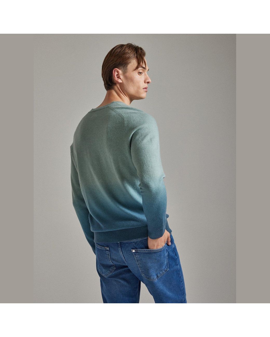 Salts Cashmere Green Ombre Split Crew Neck Sweater