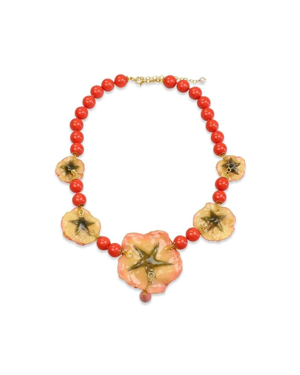 Bellus Domina Red Natural Large Rose Coral Necklace