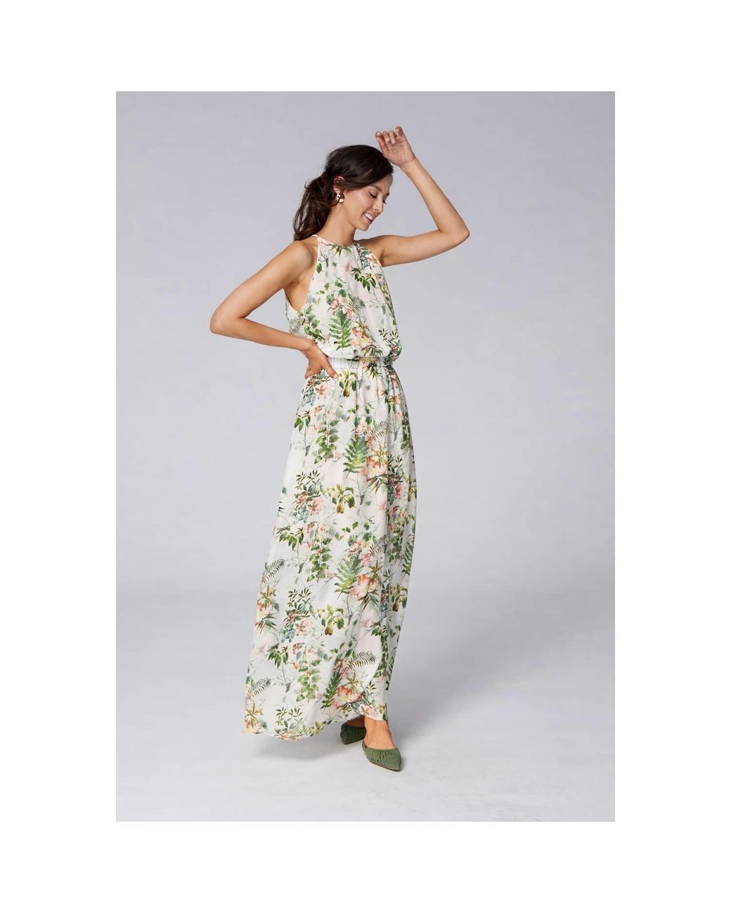 Oh!Zuza Metallic Neutrals Maxi Cupro & Modal Dress – Botanical Print