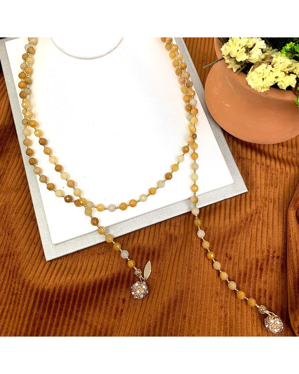 Farra Metallic Jade With Rhinestones Open Ended Necklace