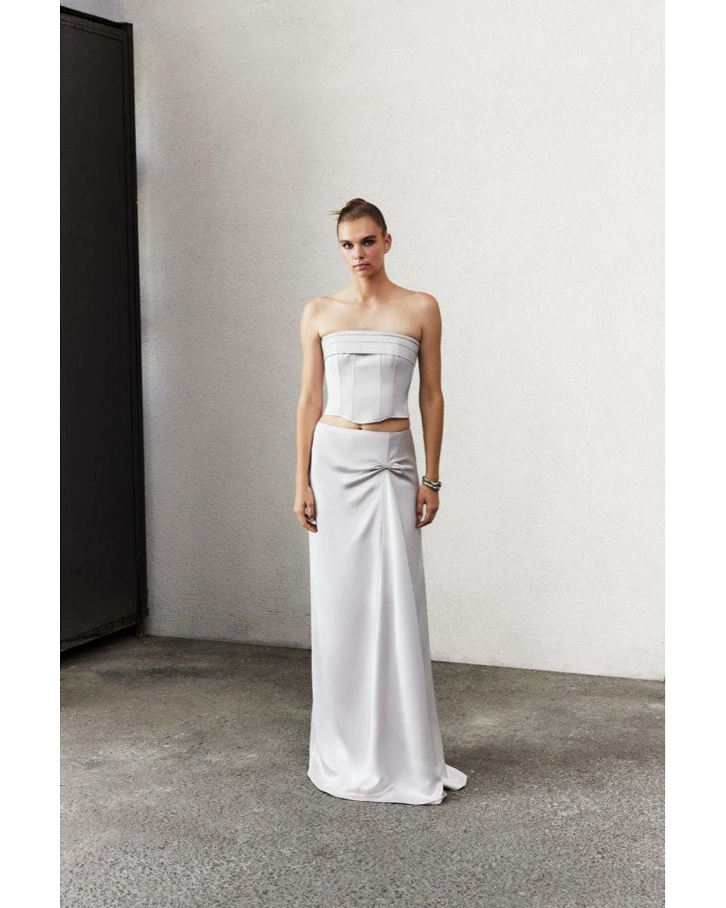 NAZLI CEREN White Corinne Satin Skirt