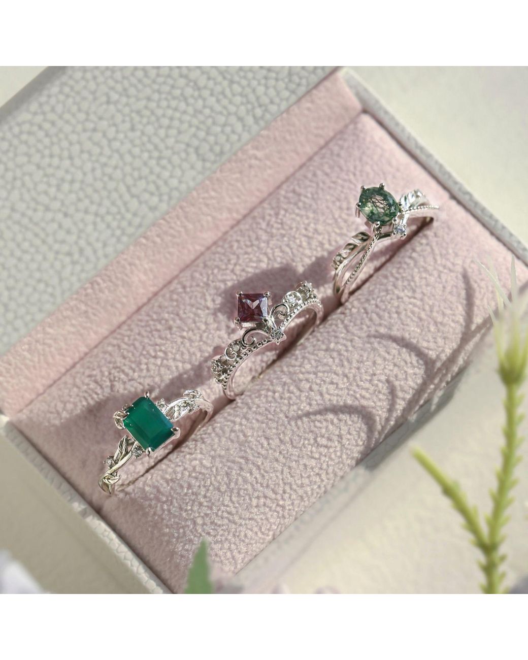 Azura Jewelry New York Green Calla Lily Moss Agate Ring Vermeil