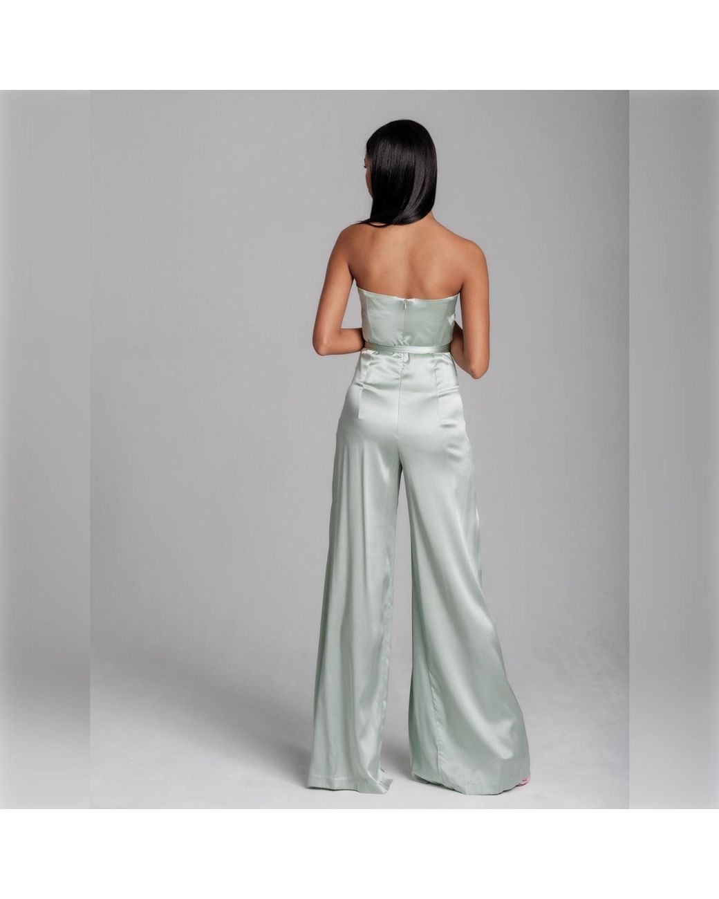 Imaatu Green Bund Mint- Silk Jumpsuit – Corseted Wide-Leg Silk Pants