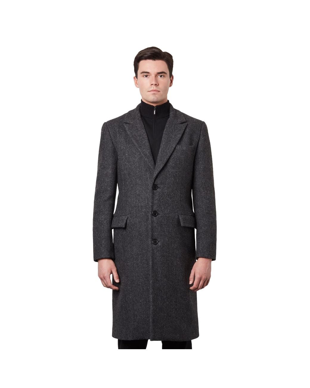 SEREN LONDON Gray Single Breasted Wool Coat for men