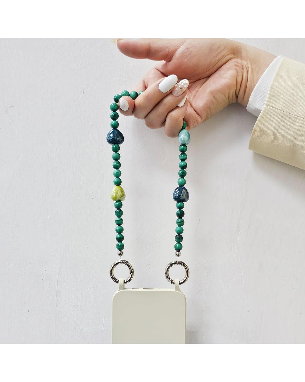 Farra Green Malachite With And Ceramic Hearts Phone Charm
