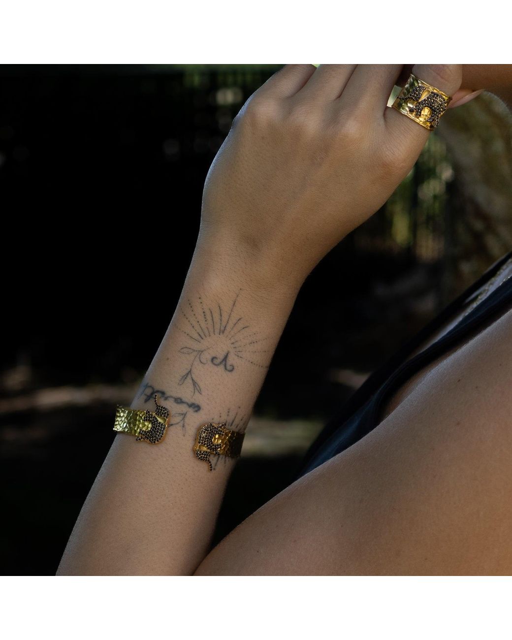 Ebru Jewelry Metallic Guardian Elephant Cuff Bracelet