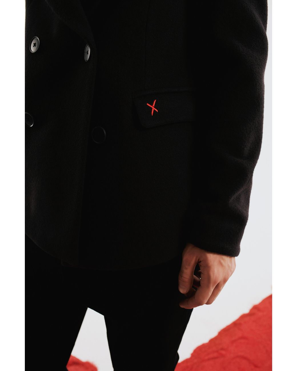 Pcfg Black Double Breasted Coat for men