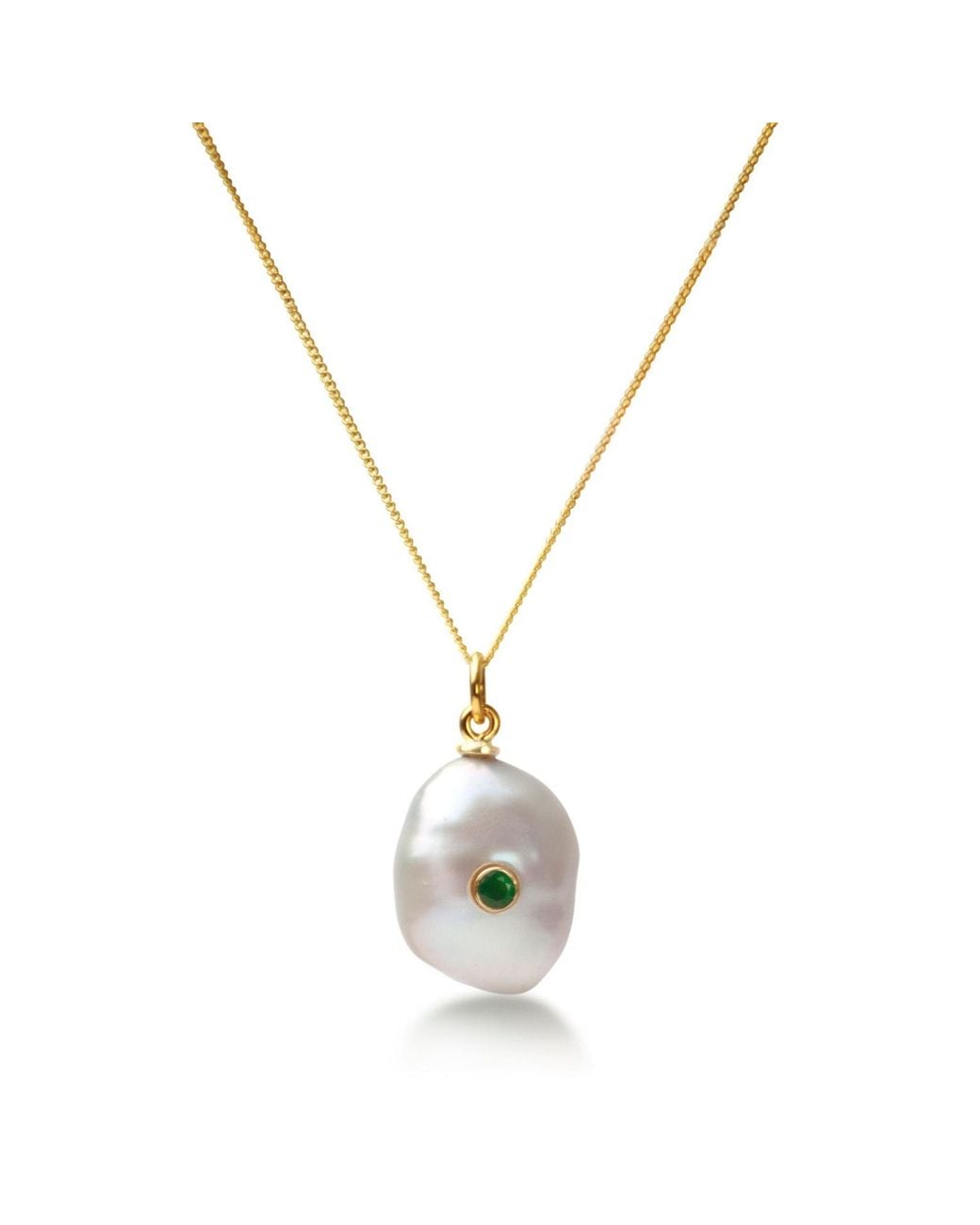 The Jewellery Store London Metallic Keshi Pearl Necklace With Emerald
