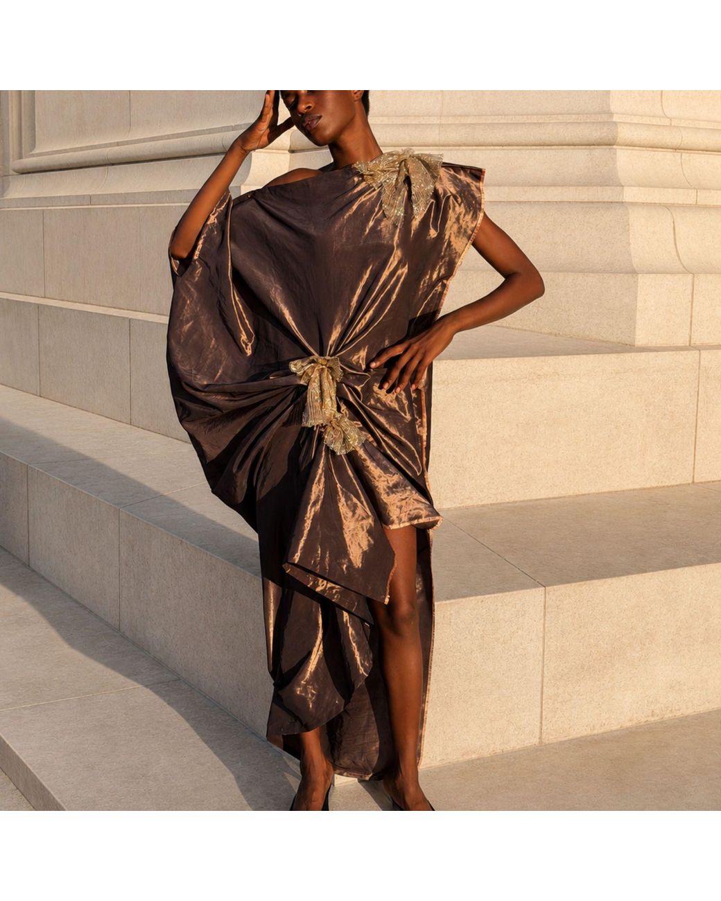 Miro Misljen Brown Aurelia Bronze Draped Dress
