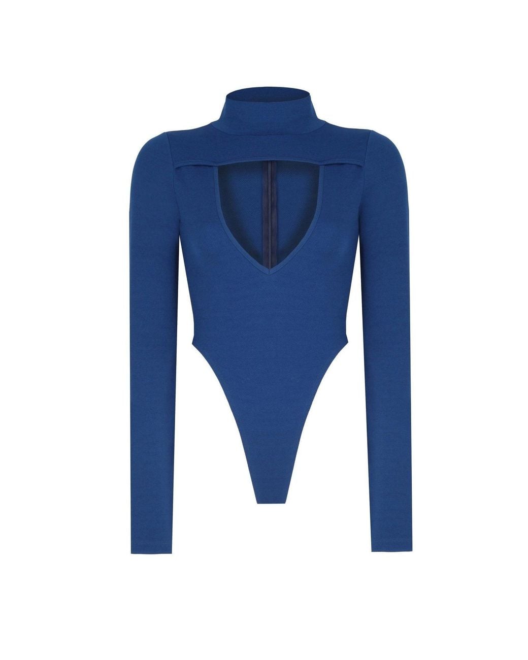 No'design Blue Turtleneck Bodysuit With Cleavage Detail