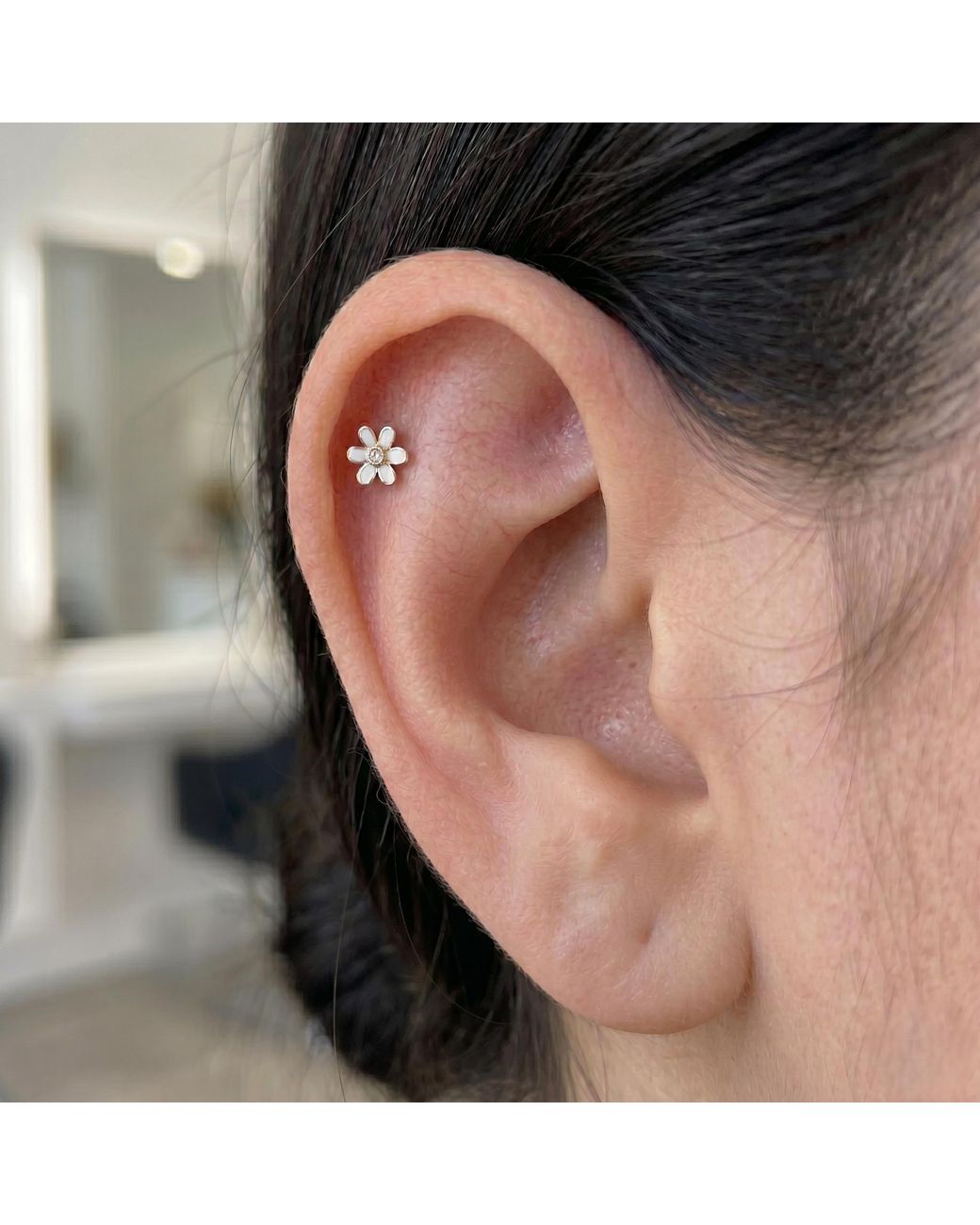 Zahav Jewelry Metallic 14K Solid 16G 6Mm Clover Flower Cz Cartilage Earring