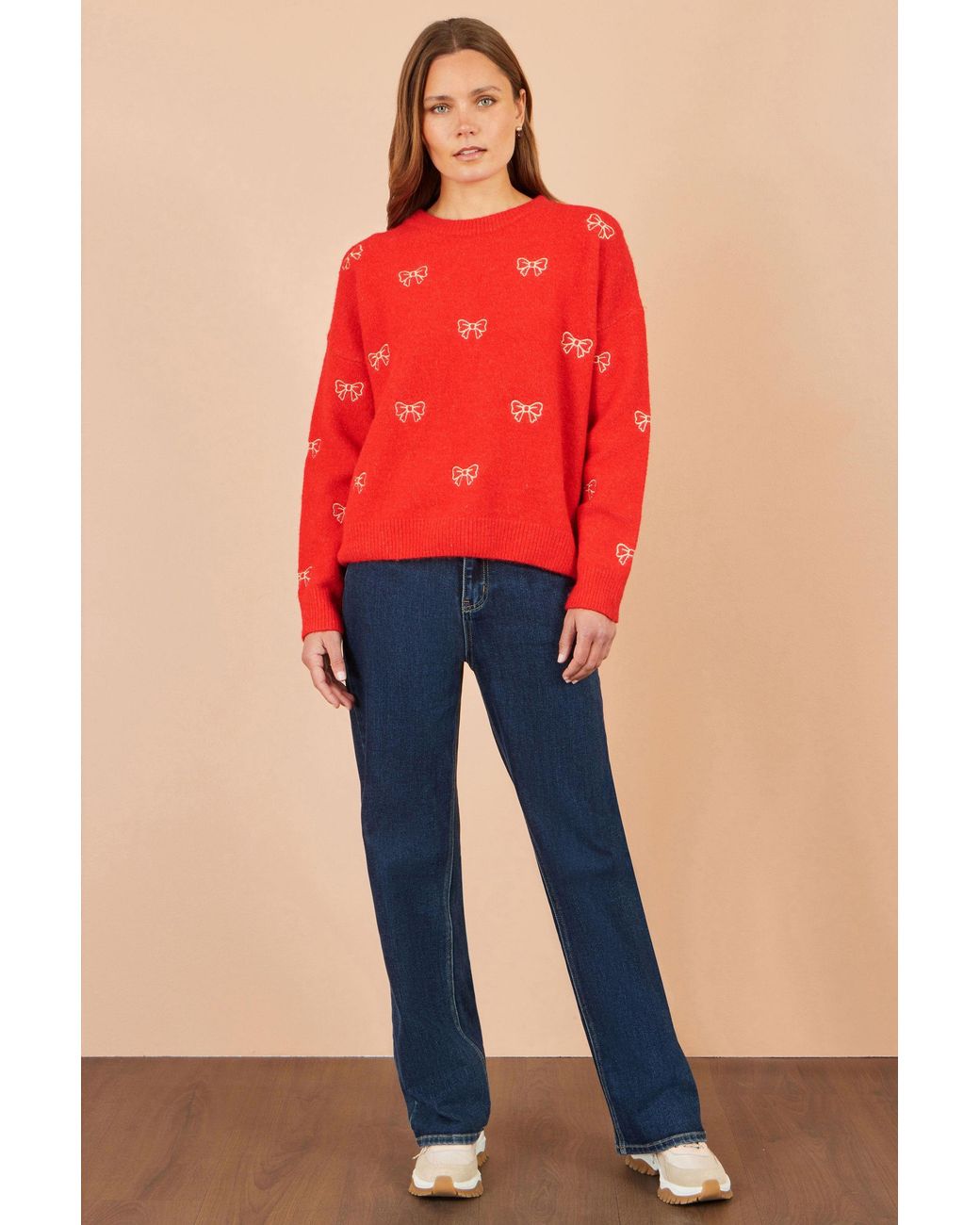 Yumi' Embroidered Bow Relaxed Jumper