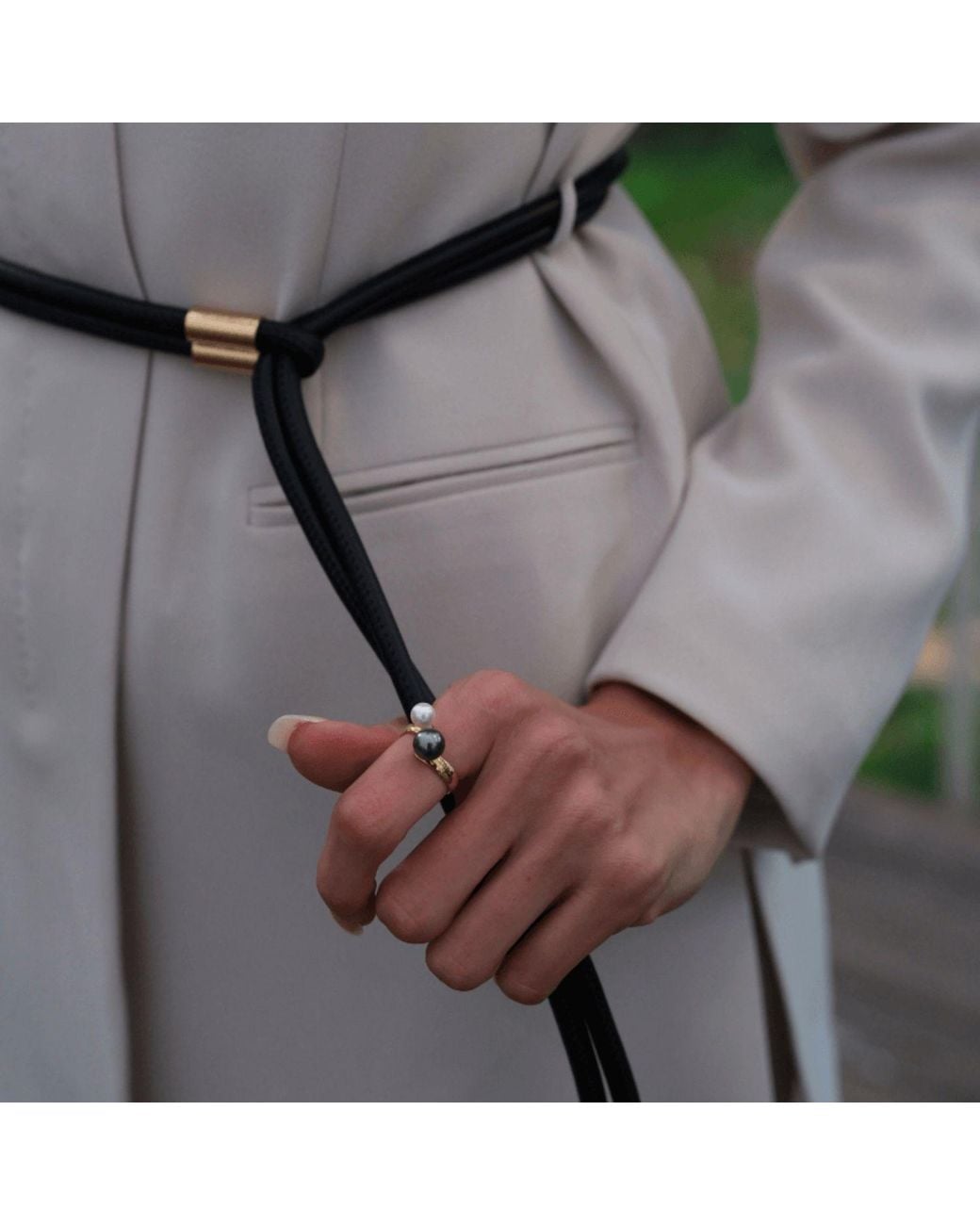 LINYA JEWELLERY Metallic Nera Pearl Ring