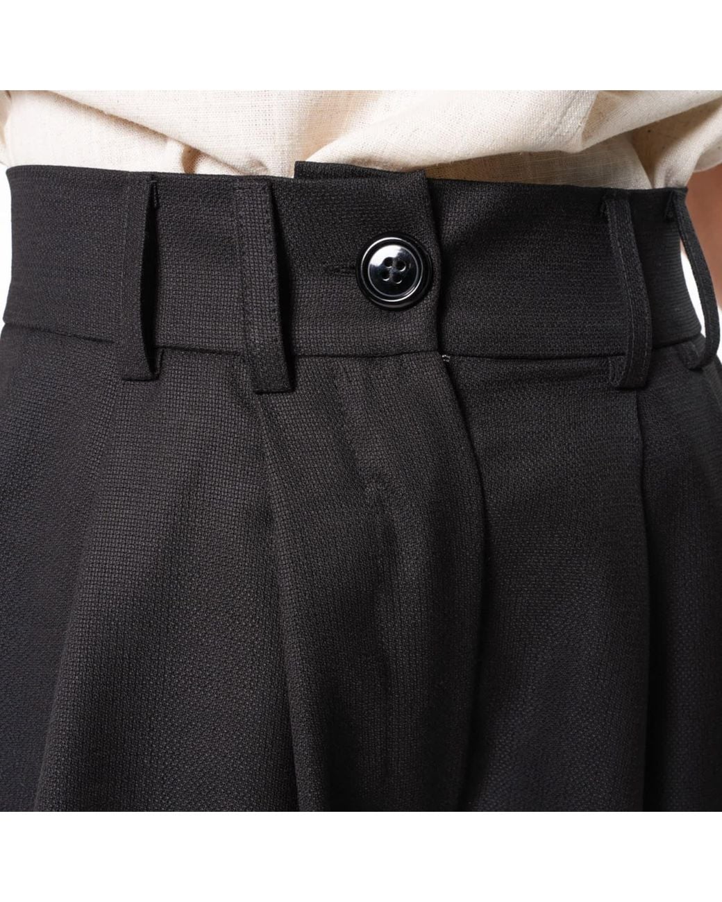 Metamorph Black High-Waisted Wool Trousers With Ruched Side Details