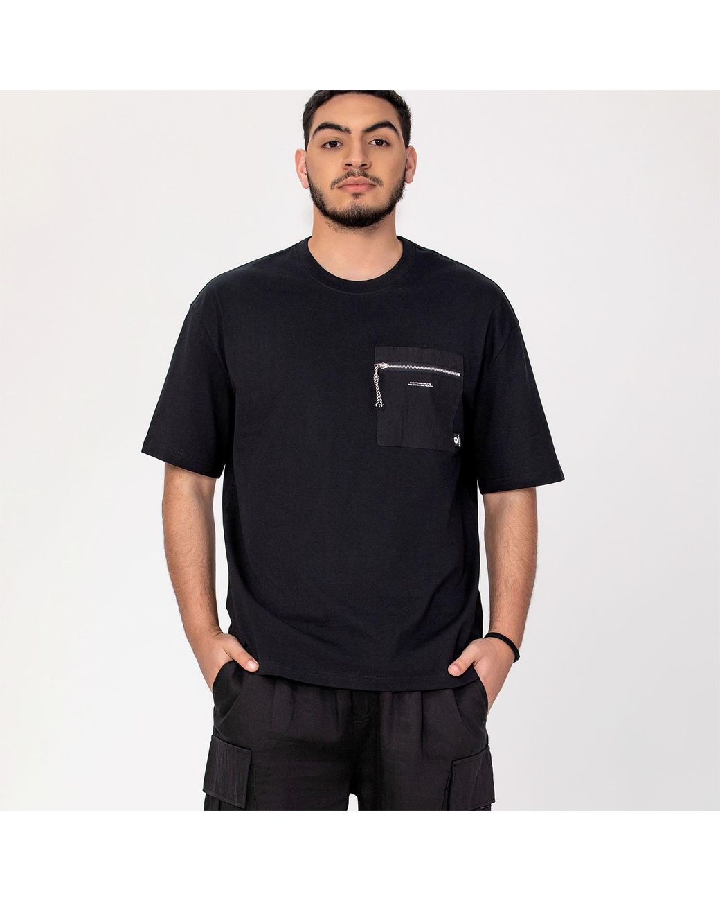 Smart and Joy Black Zipper On Pocket T-Shirt for men