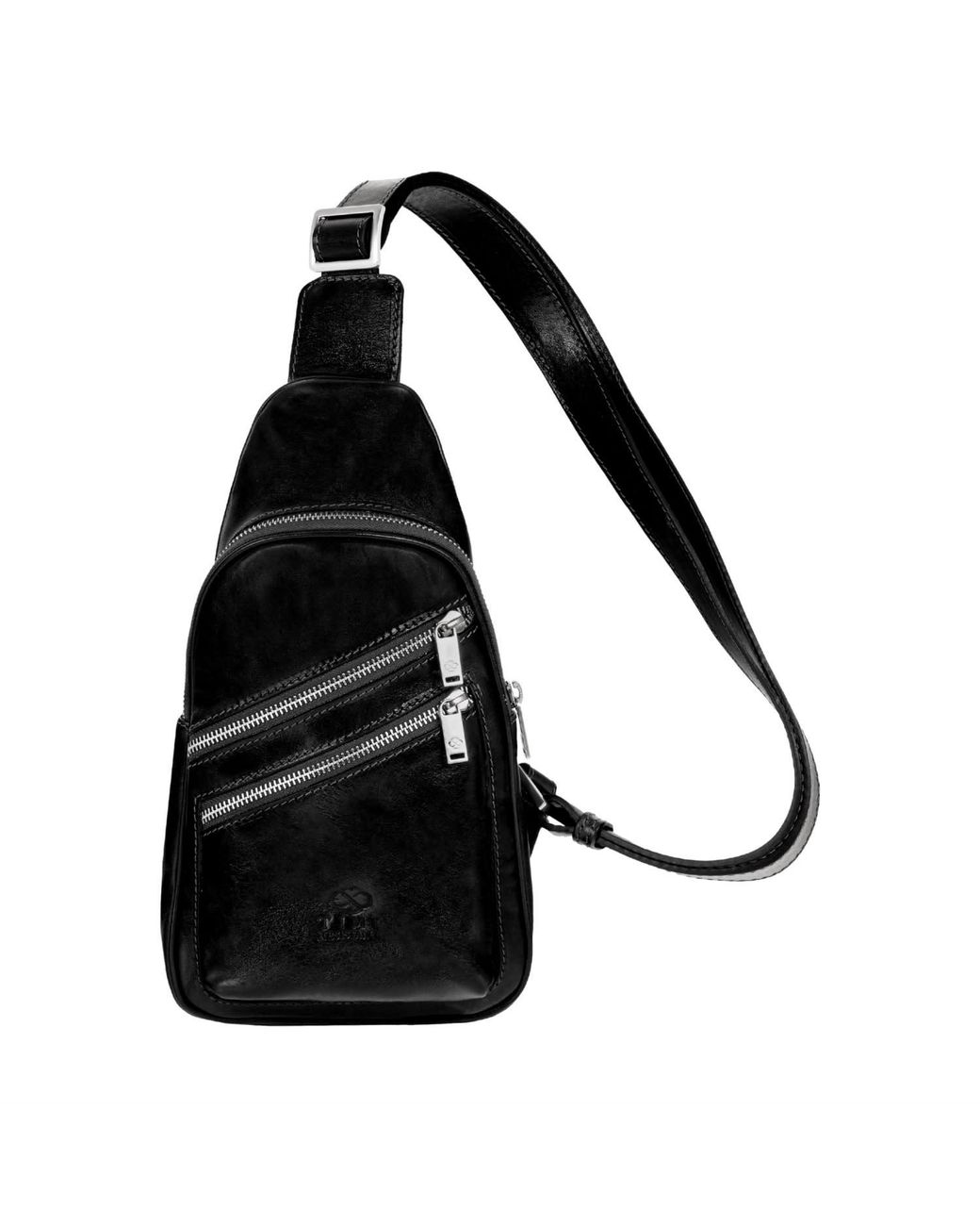 Time Resistance Black Leather Sling Bag for men