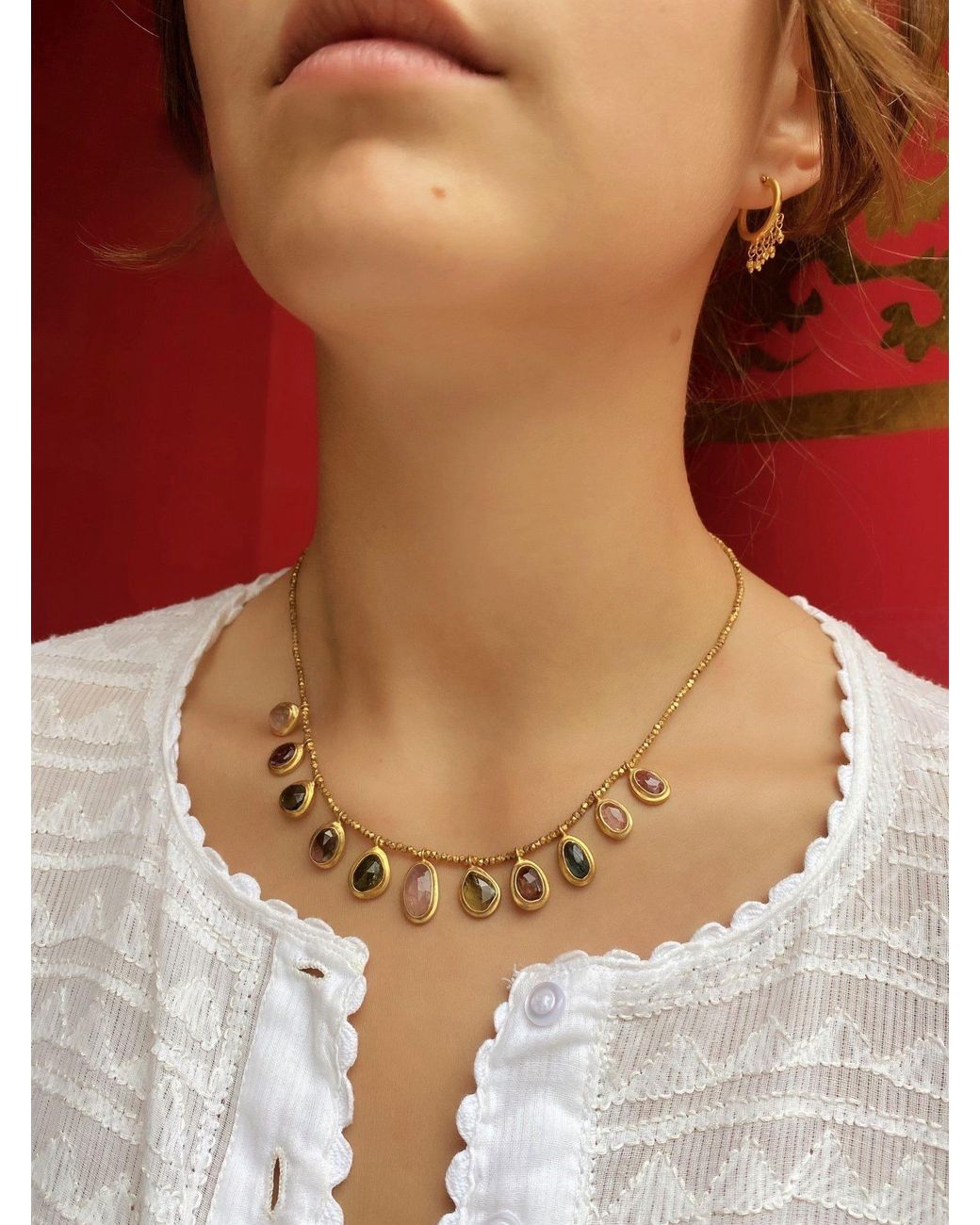 Opium Jewels Metallic Tourmaline Droplet Bead Necklace