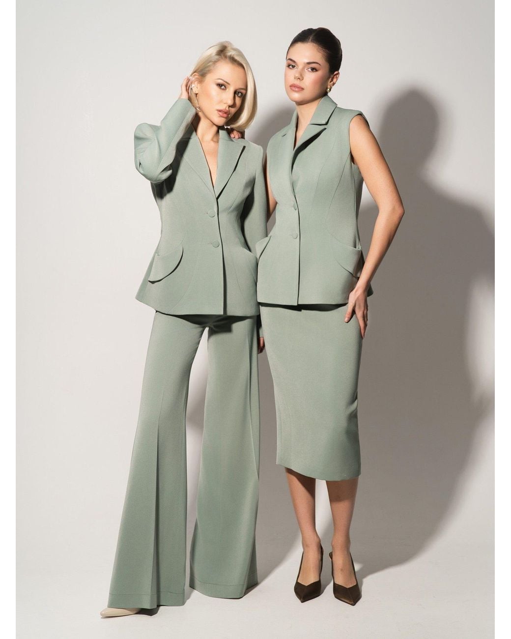 Tia Dorraine Green Tailored Fit Suiting Vest & Skirt Suit