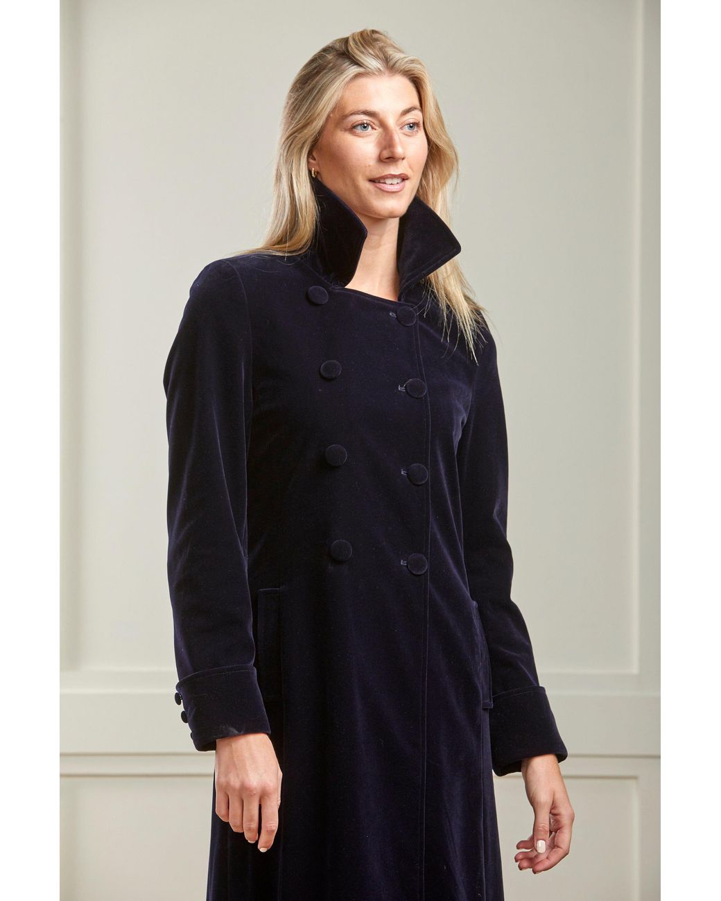Guinea London Blue Long Velvet Coat