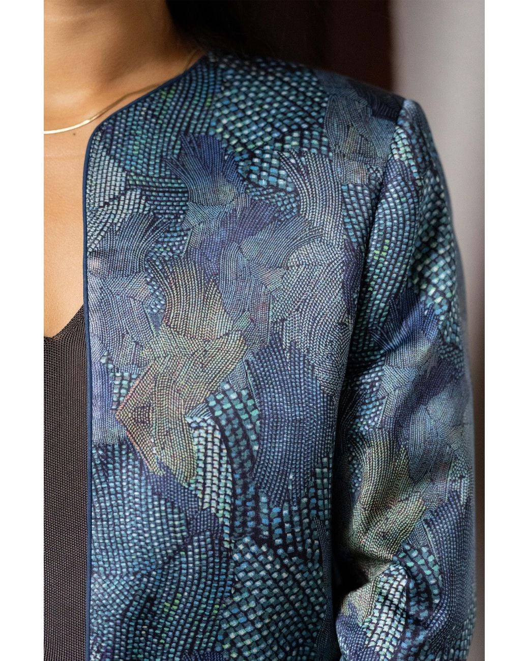 Stovaria Blue Peacock Pure Silk Statement Jacket
