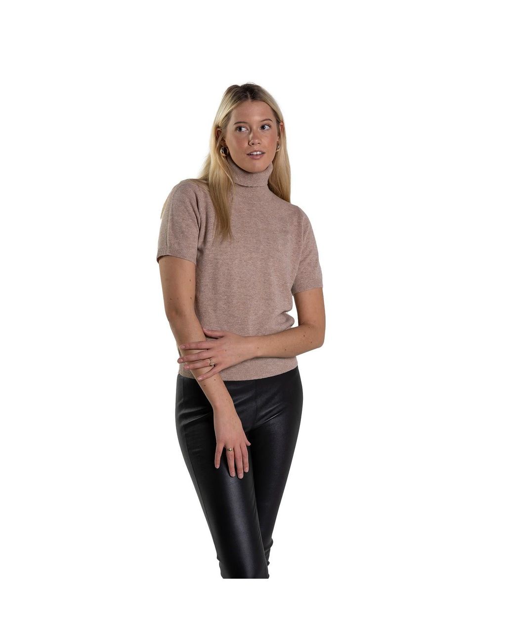 tirillm Brown Neutrals Alexa Short Sleeve Turtle Pullover - Melange